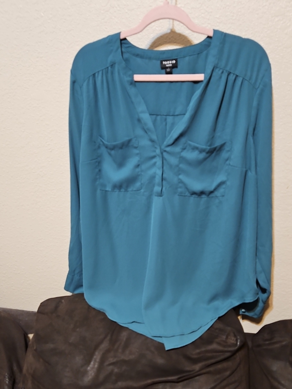 torrid Teal Split-V Pocket Blouse